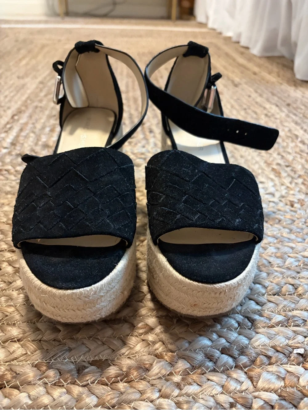 Marc Fisher Black Suede Ankle-Strap Women's Espadrille Sandals